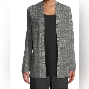 Eileen Fisher Organic Linen & Silk Long Open Front Cardigan Heathered Gray